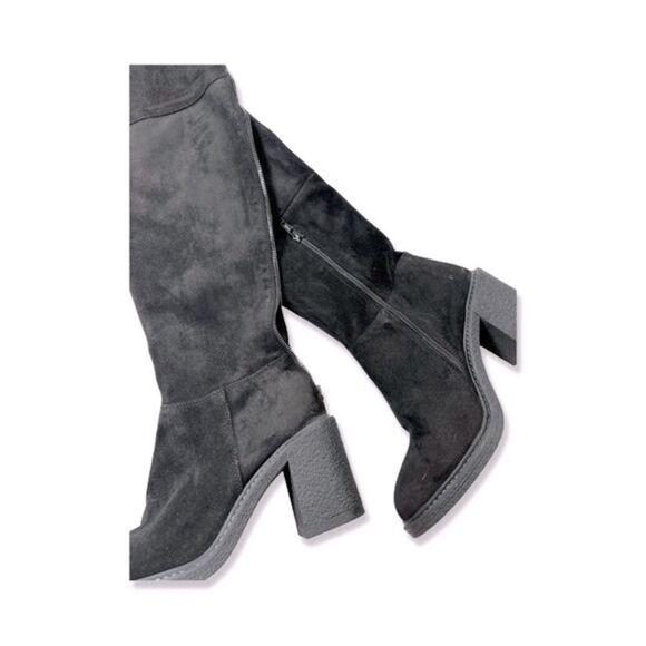 Gusto Women's Black Suede Leather Over The Knee High Block Heeled Boots - Picture 6 of 7